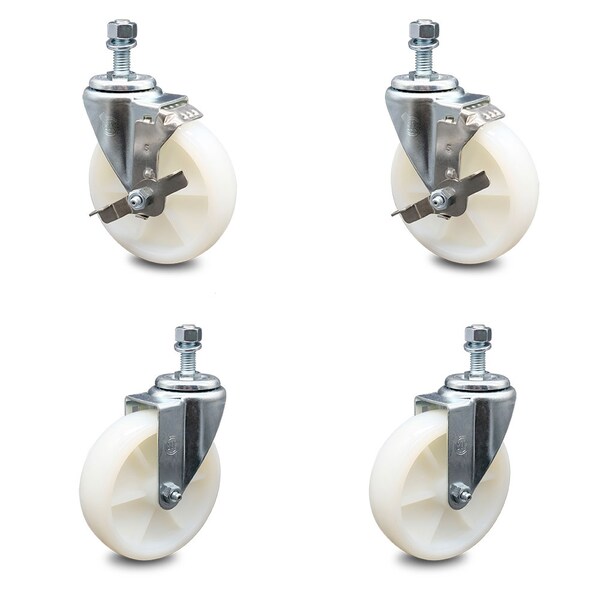 Service Caster 5 Inch Nylon Wheel Swivel 1/2 Inch Threaded Stem Caster Brakes SCC, 2PK SCC-TS20S514-NYS-121315-2-TLB-2 - main
